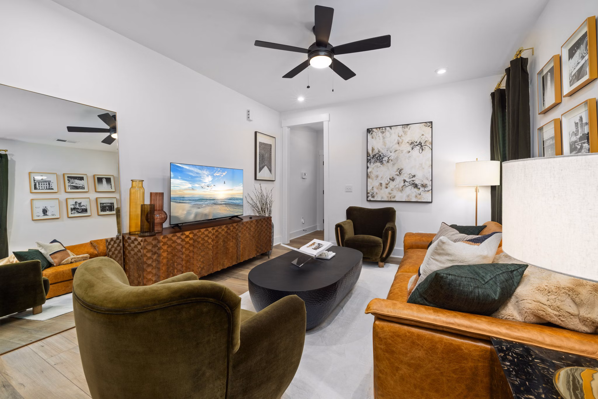 Spacious living room with modern decor at ABODE at Hargett Apartments,  luxury apartments