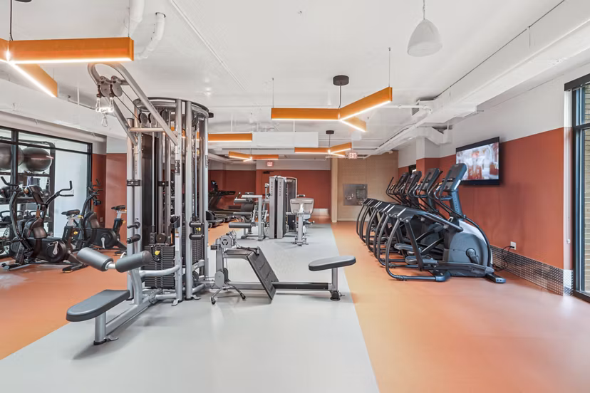 fitness center at The Glade on Laurel Apartments 