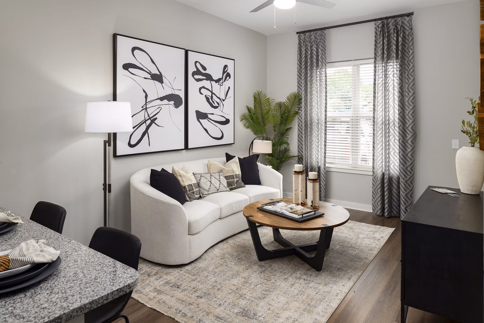 living room at The Dalton by Alta Apartments 