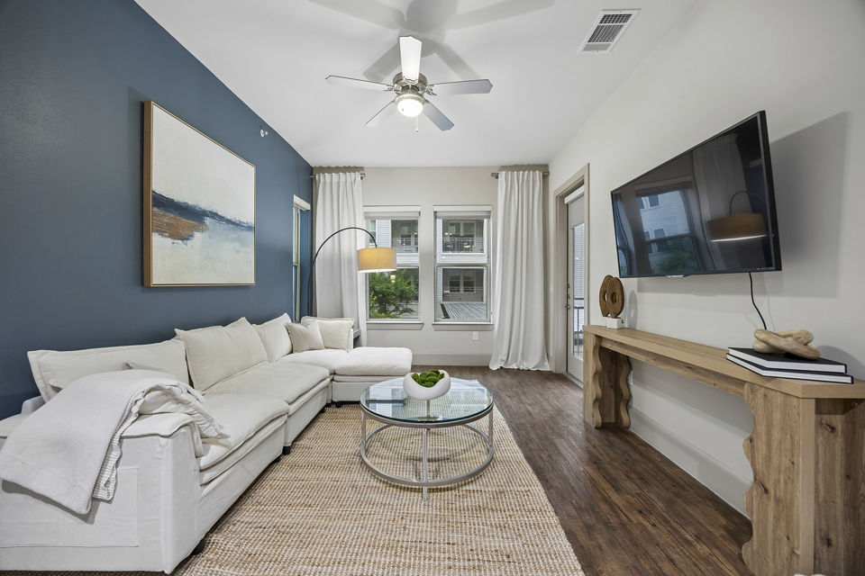 living room at District at Memorial Apartments