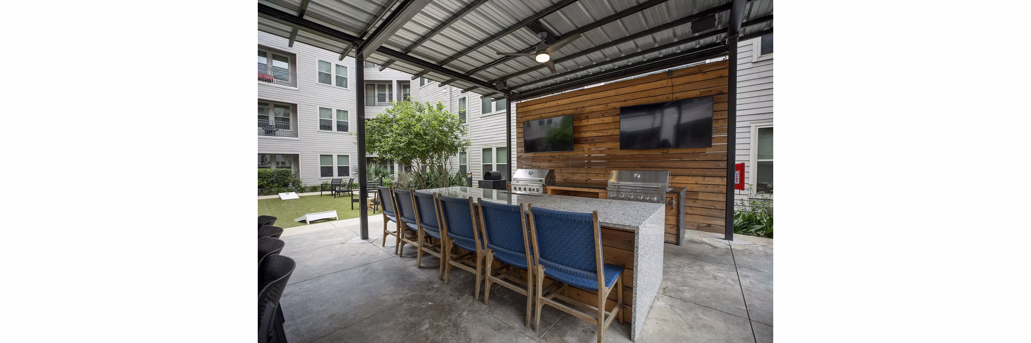 grill area at District at Memorial Apartments
