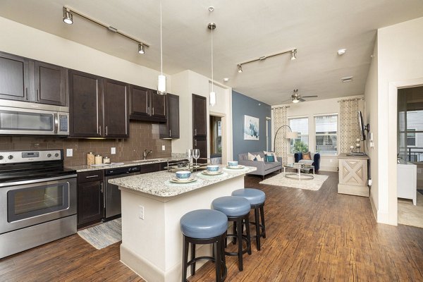 Modern kitchen with stainless steel appliances at Regency Park Apartments luxury apartments