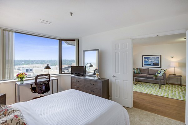 Modern bedroom with elegant decor at Marlowe Apartments