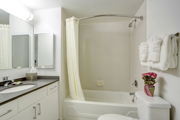 Bathroom featuring modern fixtures and sleek design at Marlowe Apartments