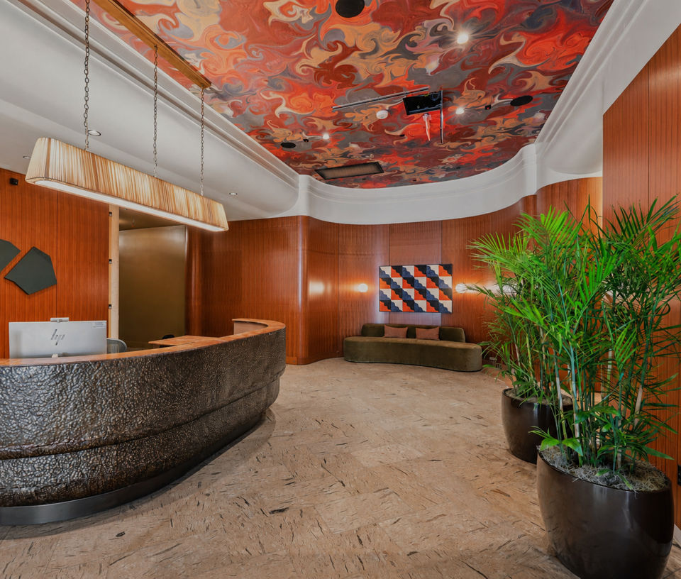 Elegant clubhouse with modern design at Marlowe Apartments, offering luxury amenities for residents to relax and socialize