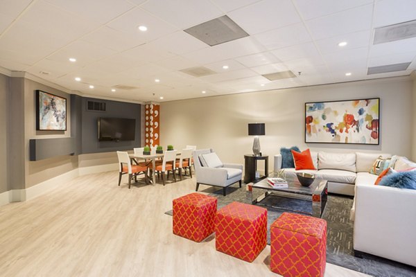 Clubhouse with modern design and seating areas in Marlowe Apartments Enjoy luxury living at Greystar's upscale community
