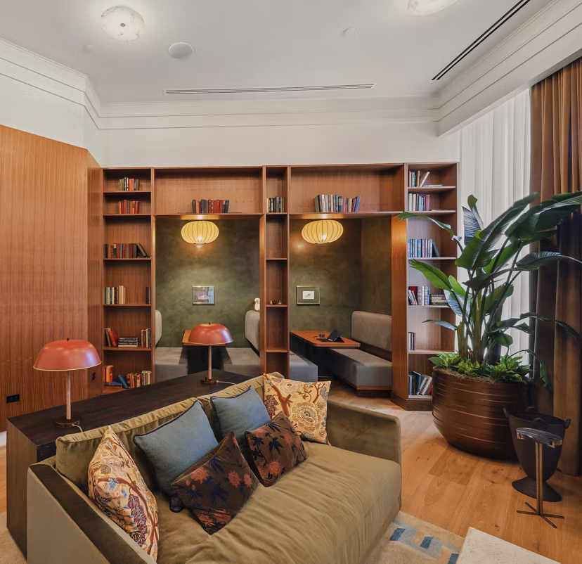 Clubhouse lobby with modern elevator at Marlowe Apartments