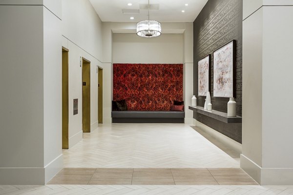 Clubhouse lobby with modern elevator at Marlowe Apartments