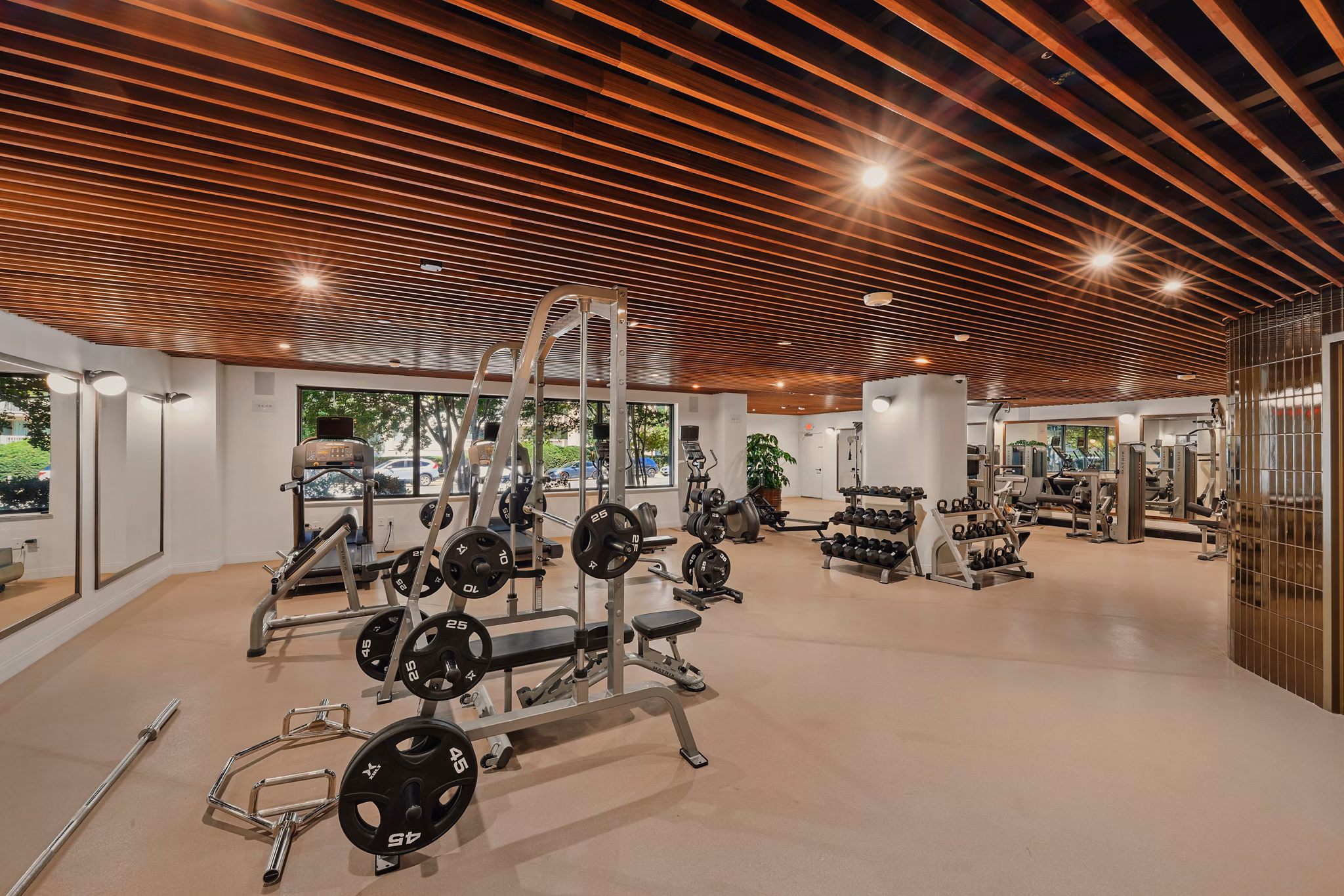 fitness center at Huxley National Landing Apartments