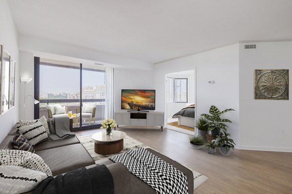 Contemporary living room with stylish furnishings in Marlowe Apartments