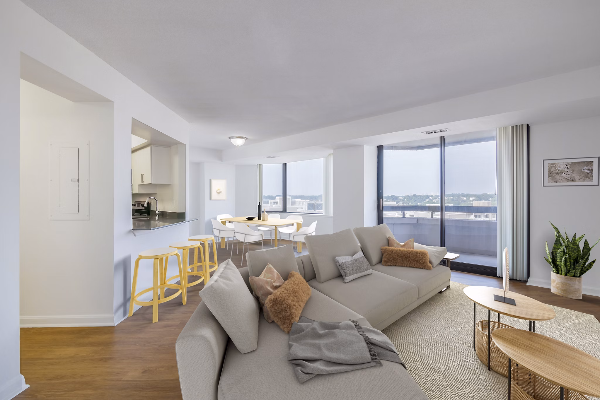 Cozy living room with modern decor in Marlowe Apartments