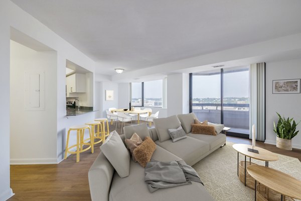 Cozy living room with modern decor in Marlowe Apartments