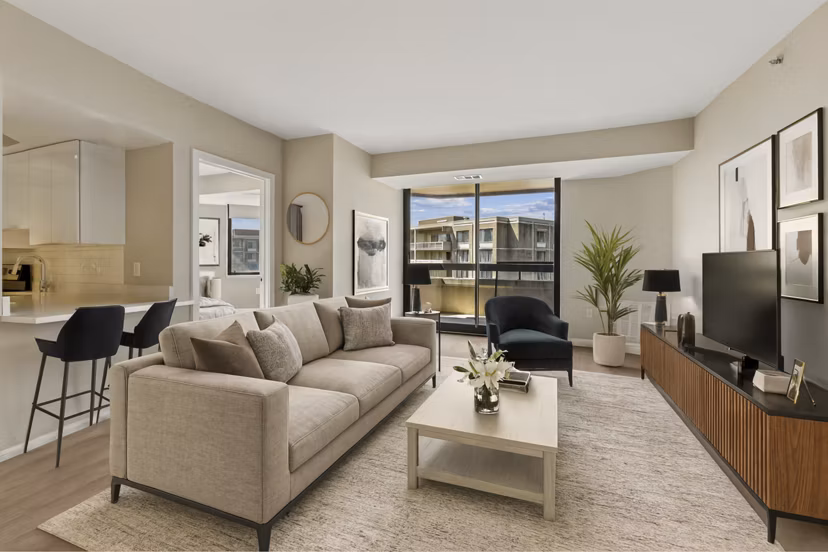 Elegant living room with contemporary decor at Marlowe Apartments