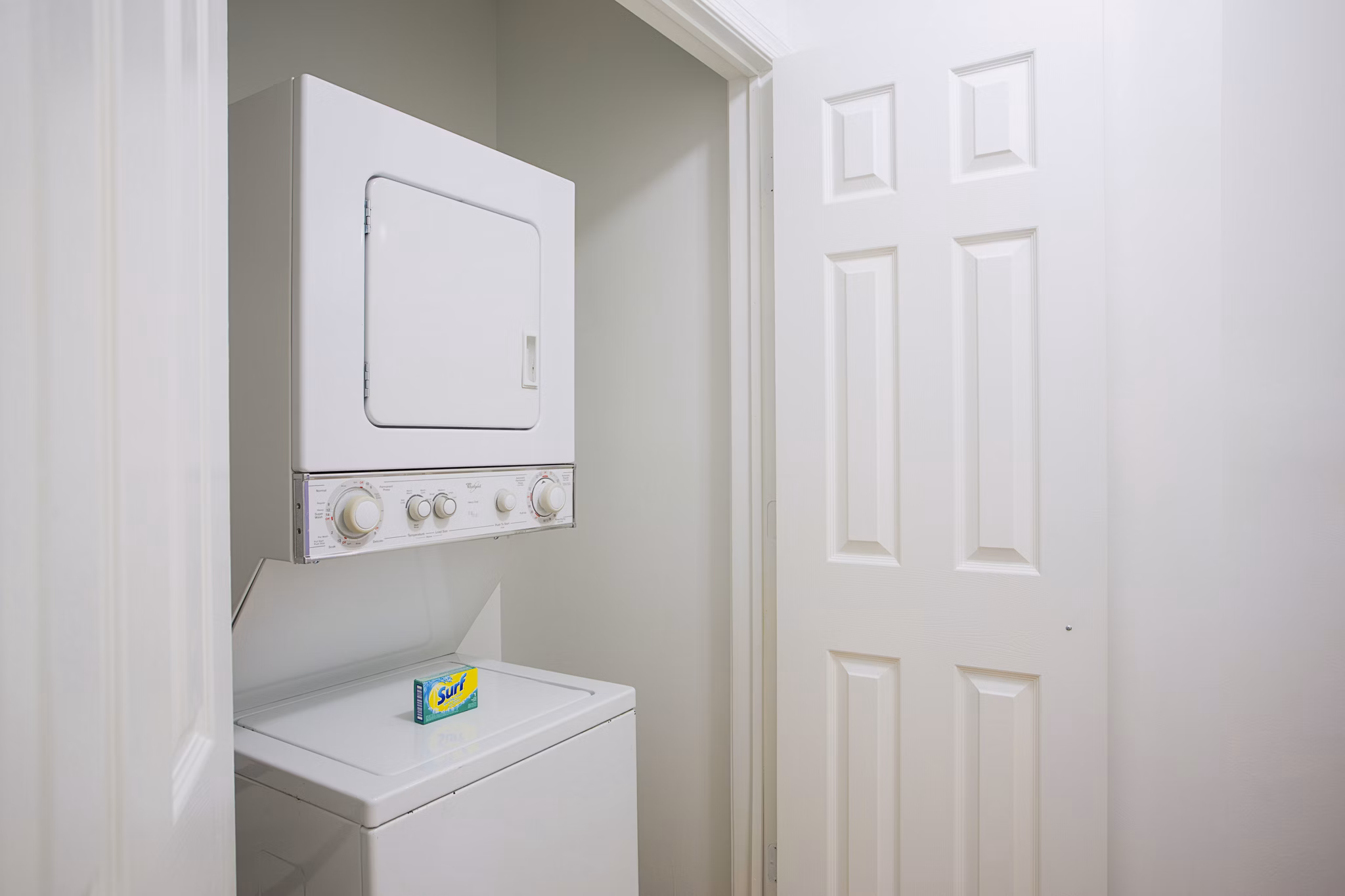 Laundry room with modern appliances at Marlowe Apartments