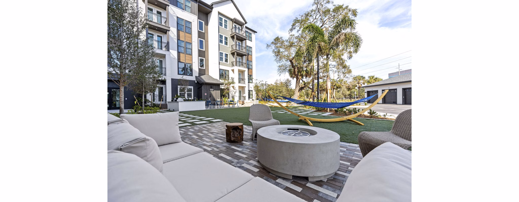 fire pit at Novel Independence Park Apartments