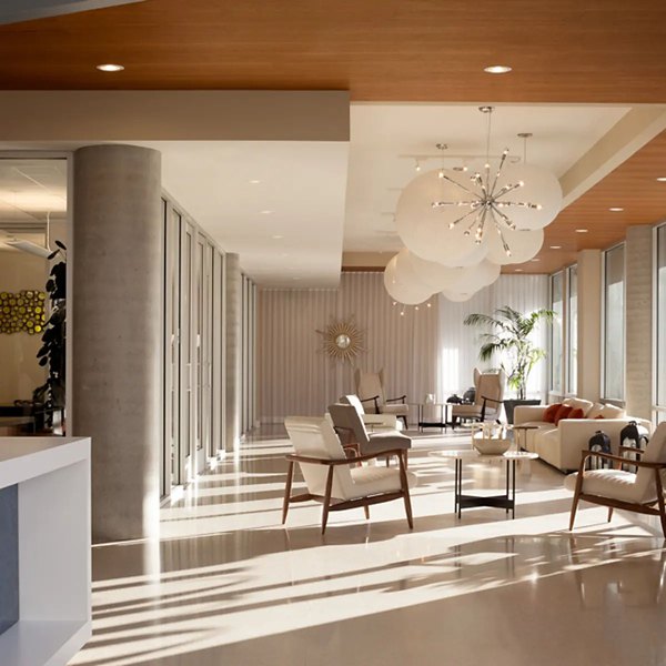 Clubhouse with modern furnishings at Stella Apartments featuring luxury amenities