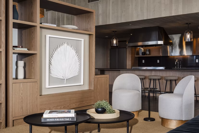 Modern clubhouse with striking decor at Stella Apartments, offering a luxury experience in city living