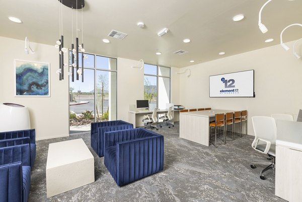 Business center featuring modern workstations at Element 12 at Cadence Apartments