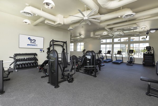 Element 12 at Cadence Apartments: State-of-the-art fitness center with modern equipment and spacious design