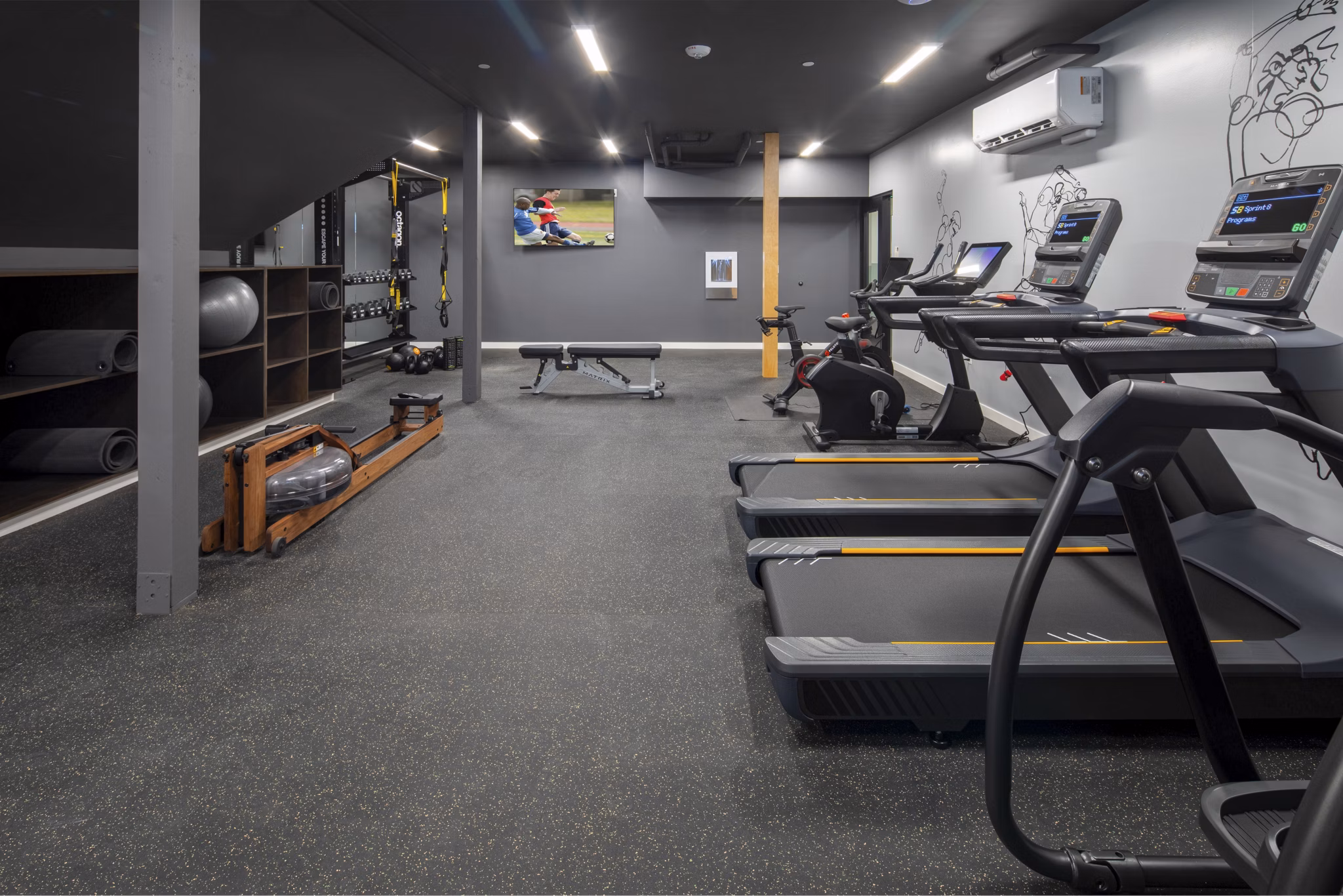 fitness center at The Frankie Apartments 