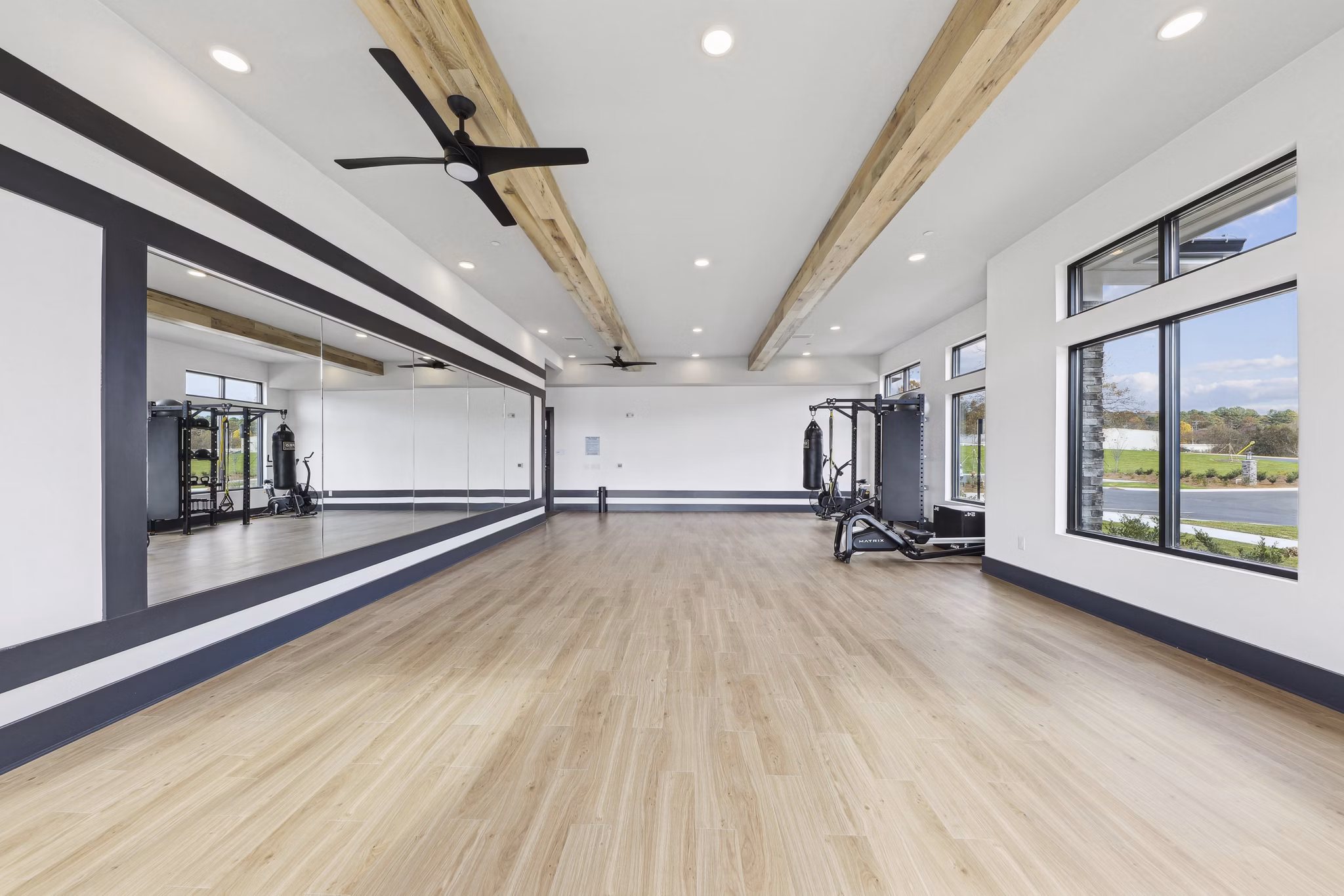 fitness center at The Hudson Apartments 