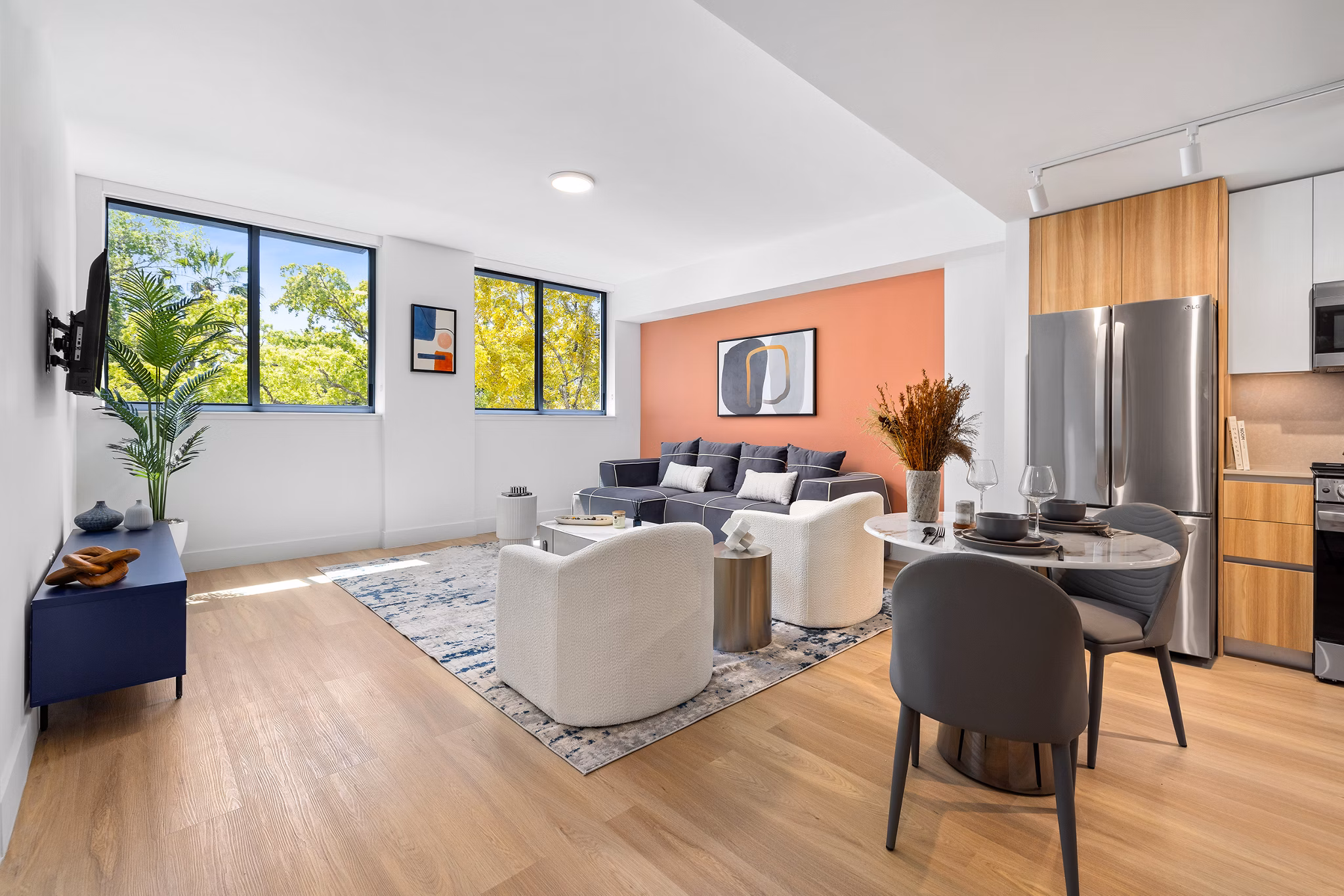 living room at Residences at Nomi Apartments