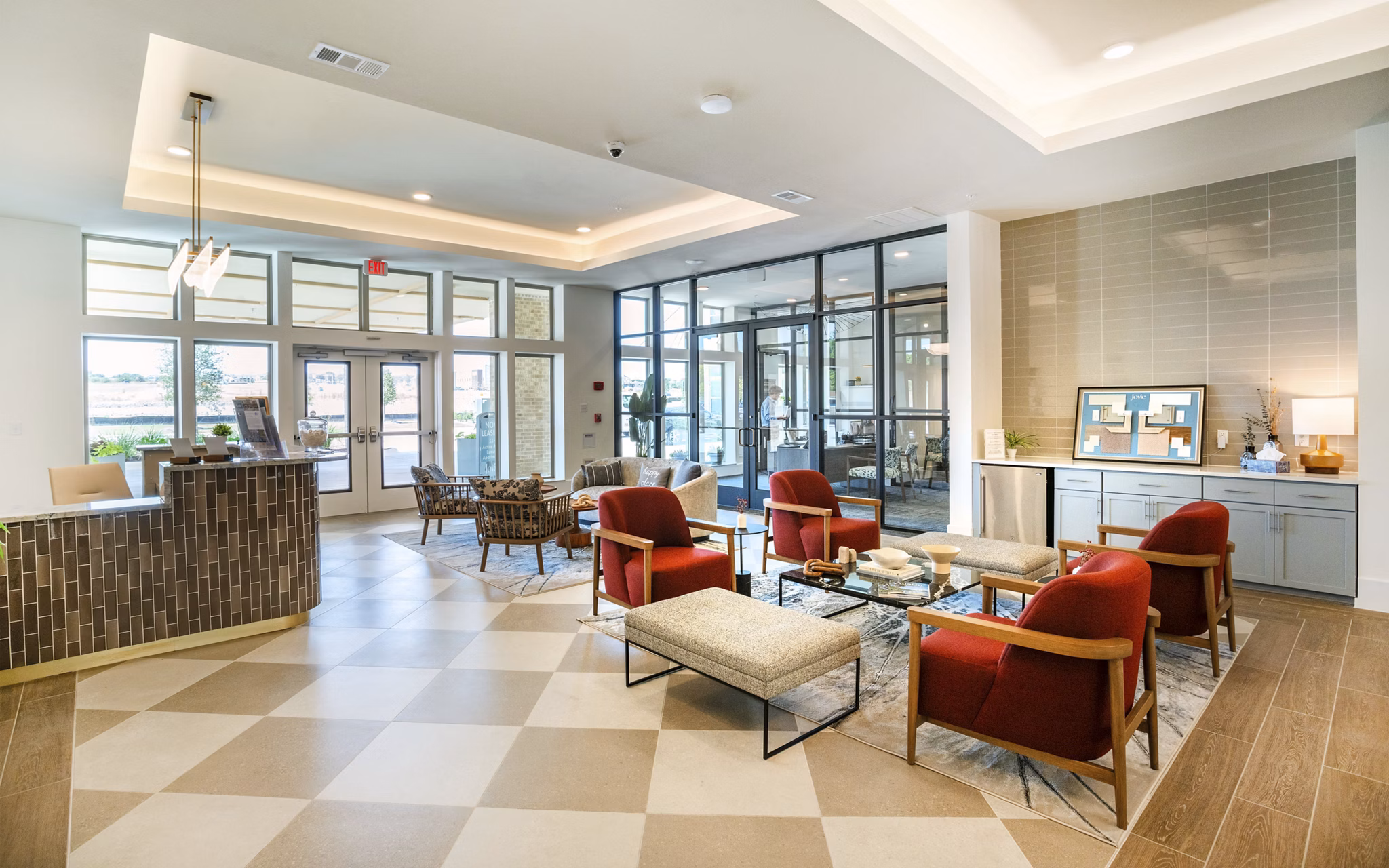 Elegant clubhouse featuring modern design at Jovie Pflugerville Apartments