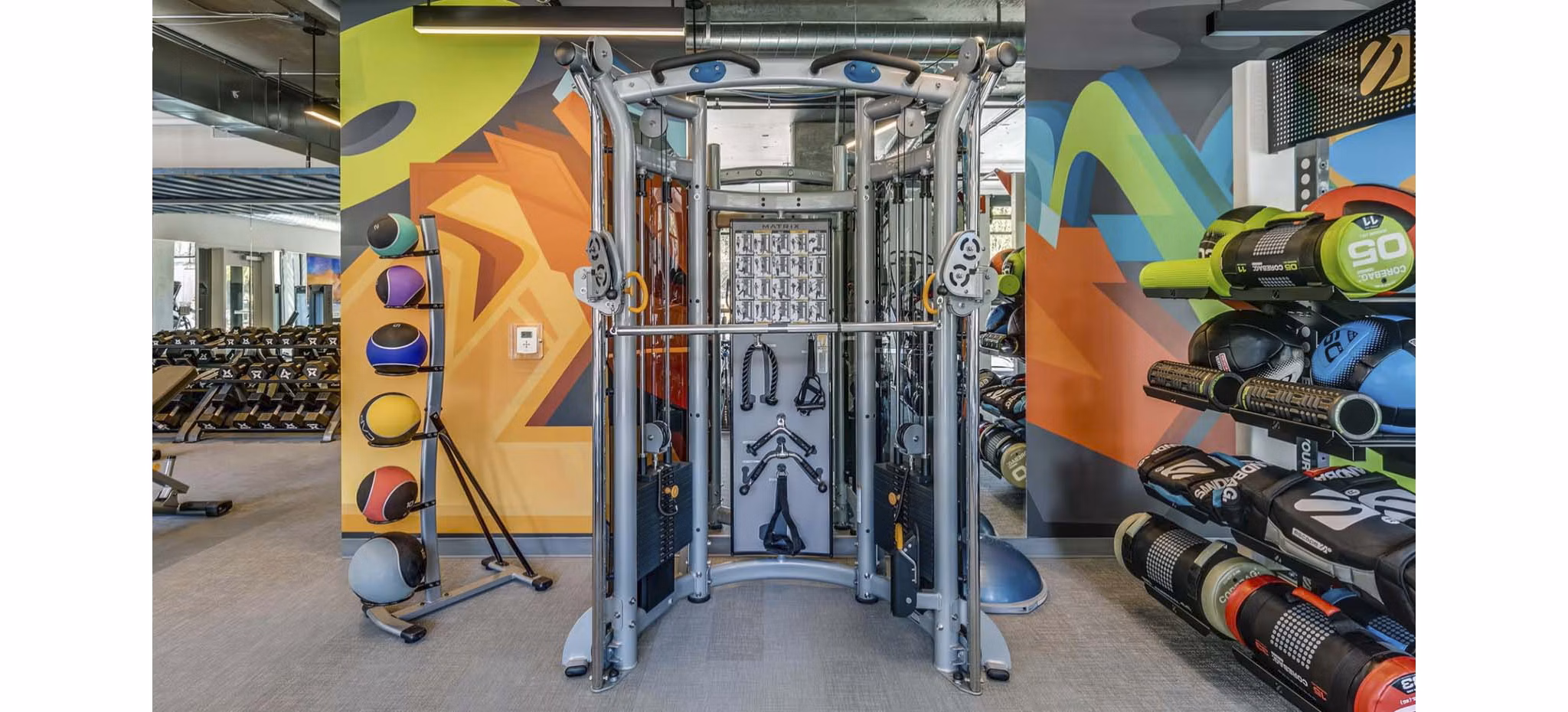 State-of-the-art fitness center with modern equipment at CHROMA Apartments, perfect for luxury living and active lifestyle seekers