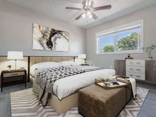 Modern bedroom with elegant decor at Citrus Court Apartments