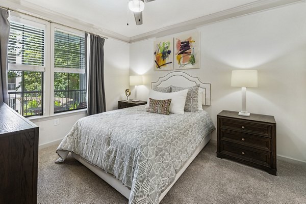 Cozy bedroom with elegant decor in Gramercy at Buckhead Apartments