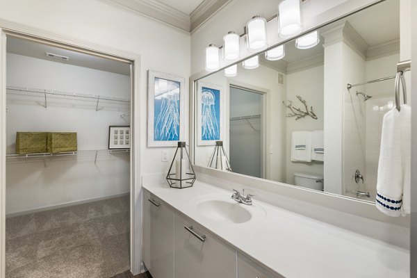 Modern bathroom with elegant fixtures at Gramercy at Buckhead Apartments