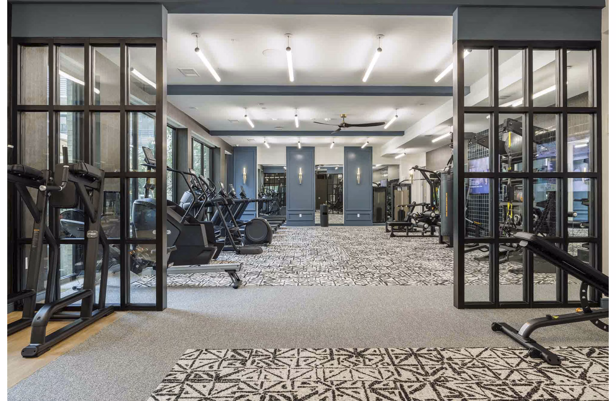 fitness center at The Bouldin Apartments