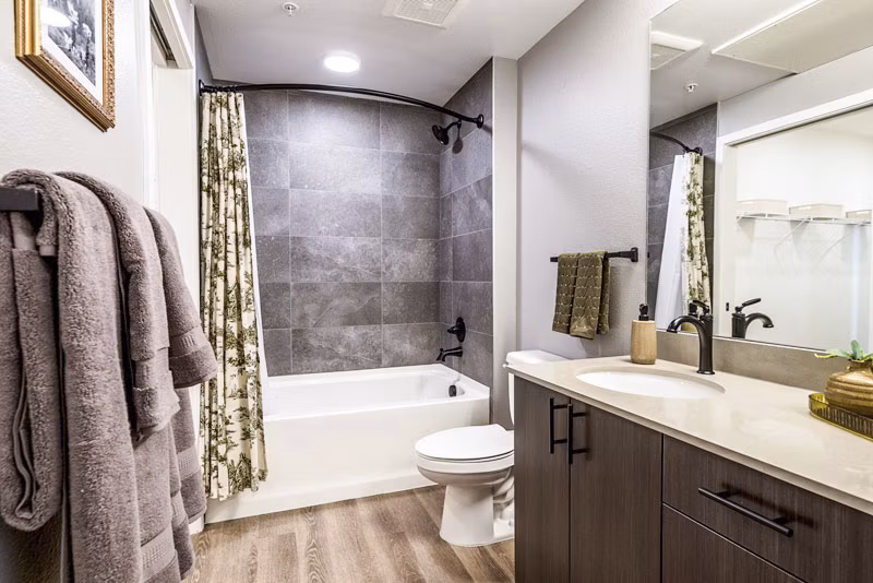 bathroom at The Russell Apartments