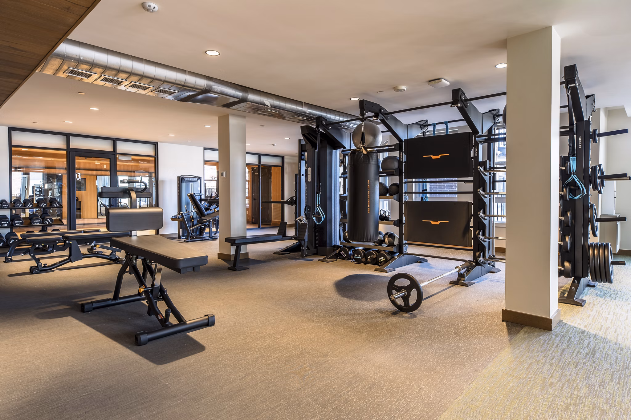 fitness center at The Russell Apartments