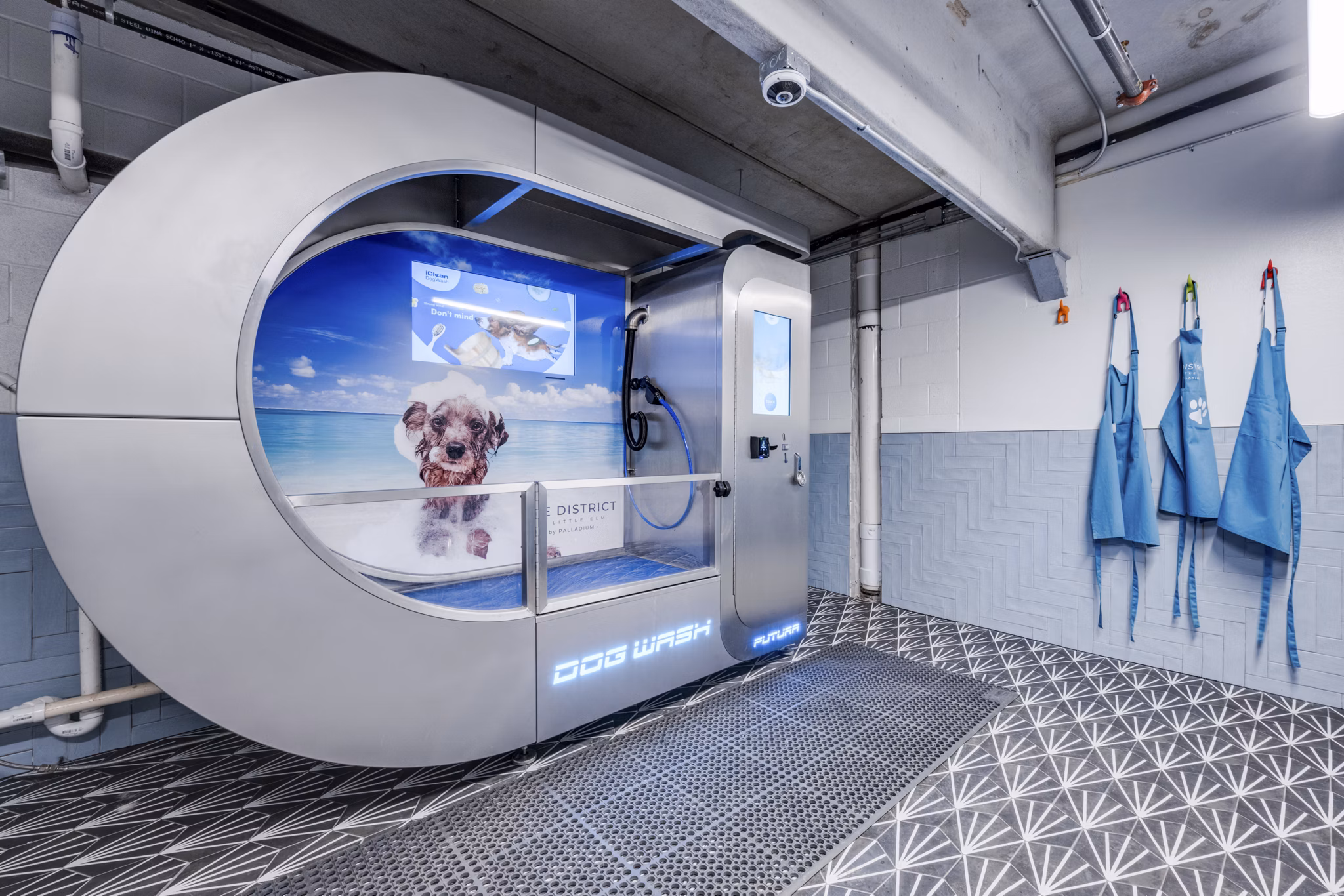Convenient dog wash station at The District in Little Elm Apartments for pet-friendly living