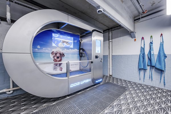 Convenient dog wash station at The District in Little Elm Apartments for pet-friendly living