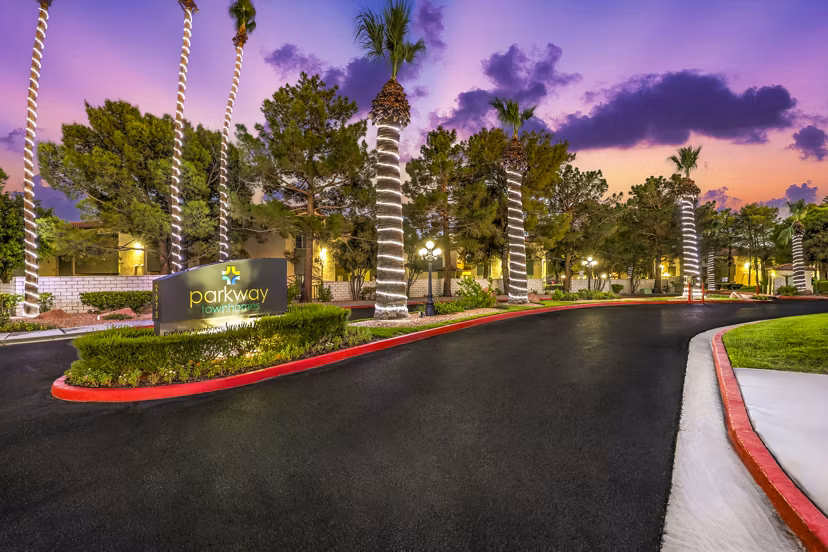 Parkway Townhomes: Distinctive signage at luxury apartments in a vibrant neighborhood