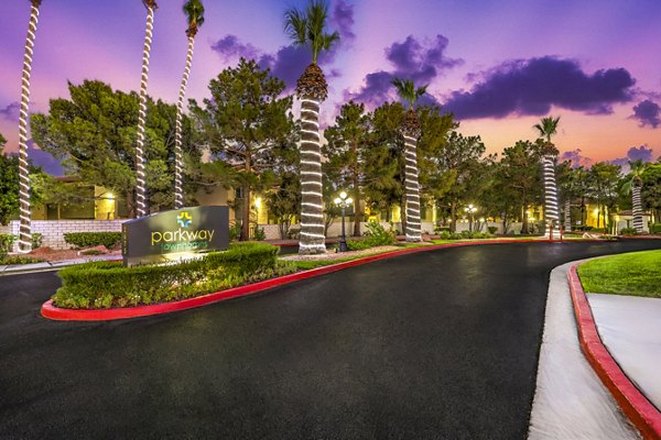 Parkway Townhomes: Distinctive signage at luxury apartments in a vibrant neighborhood
