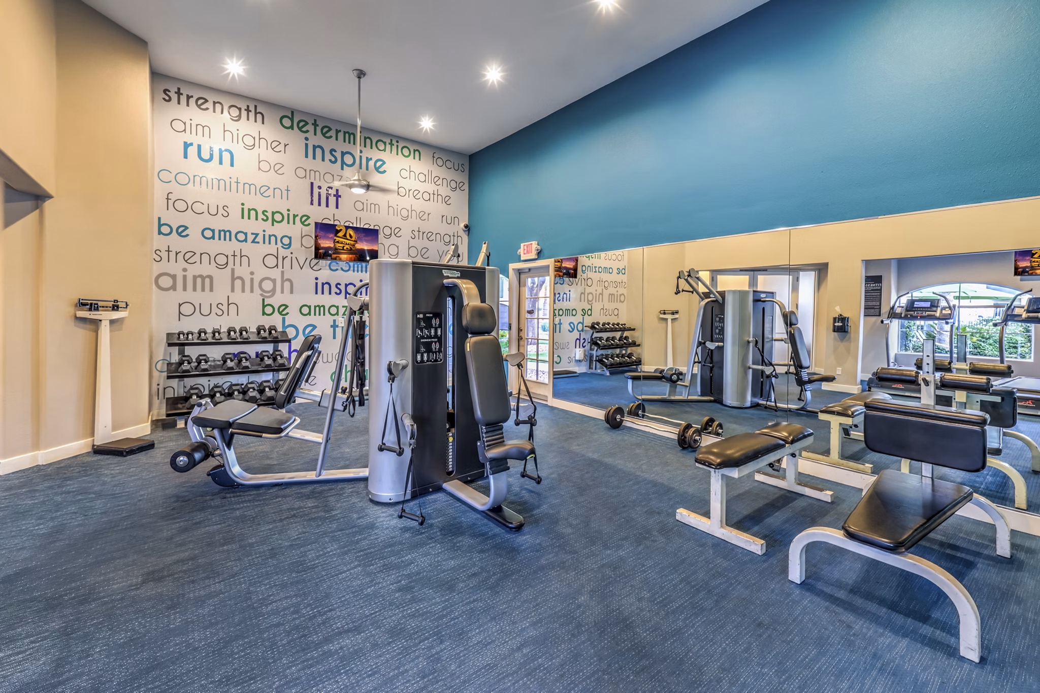 Fitness center with modern equipment at Parkway Townhomes, ideal for luxury apartment residents seeking wellness and exercise options