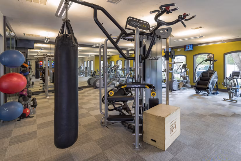 fitness center at District on La Frontera Apartments