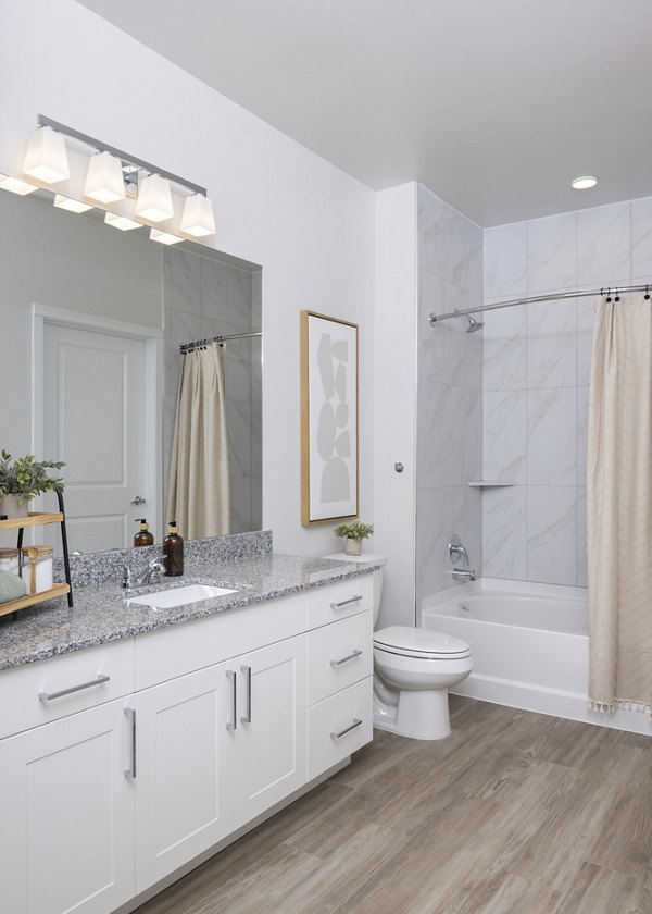 Bathroom featuring modern fixtures and granite countertops at Prose Thunder Rock Apartments