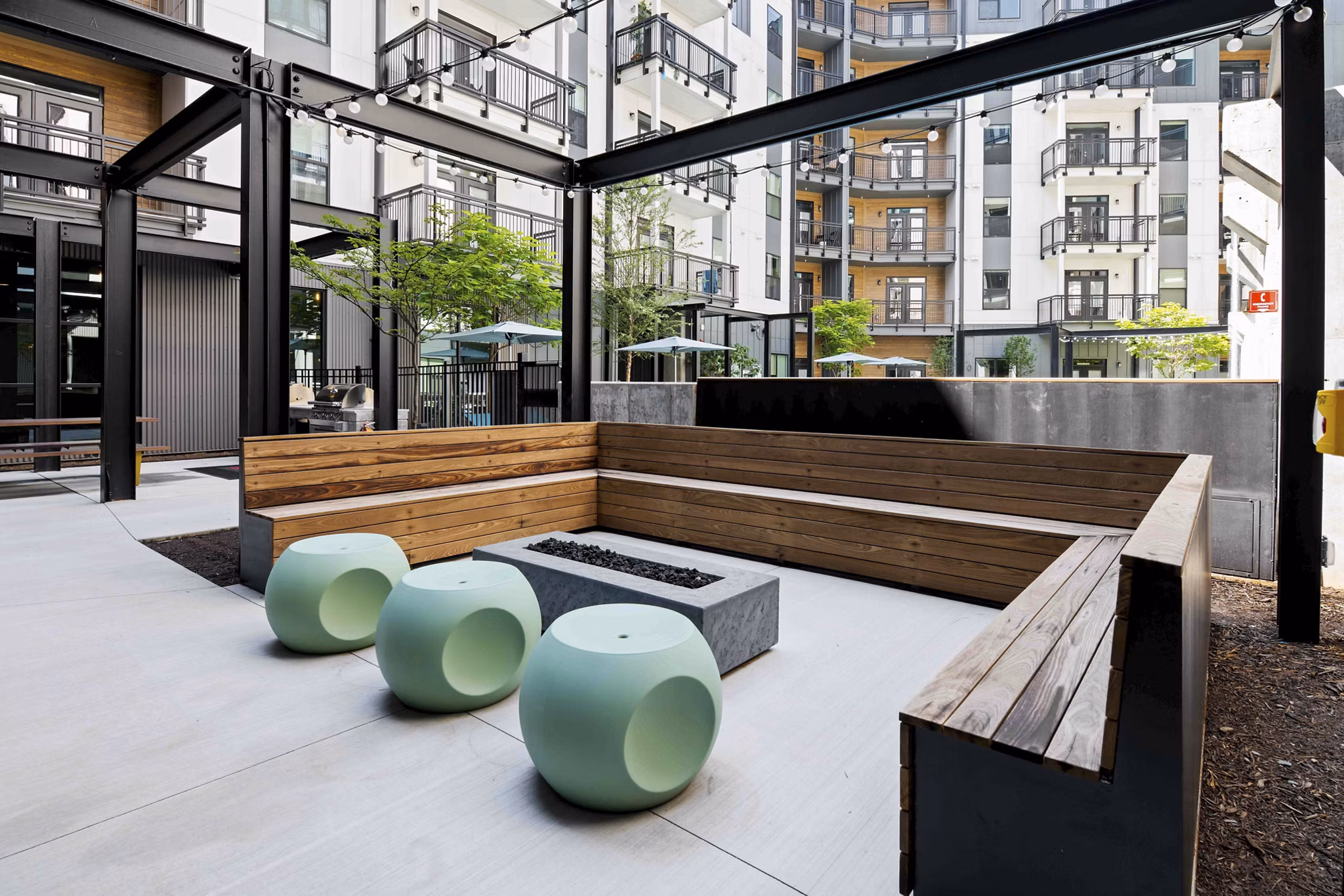 fire pit/patio at Kinship Apartments