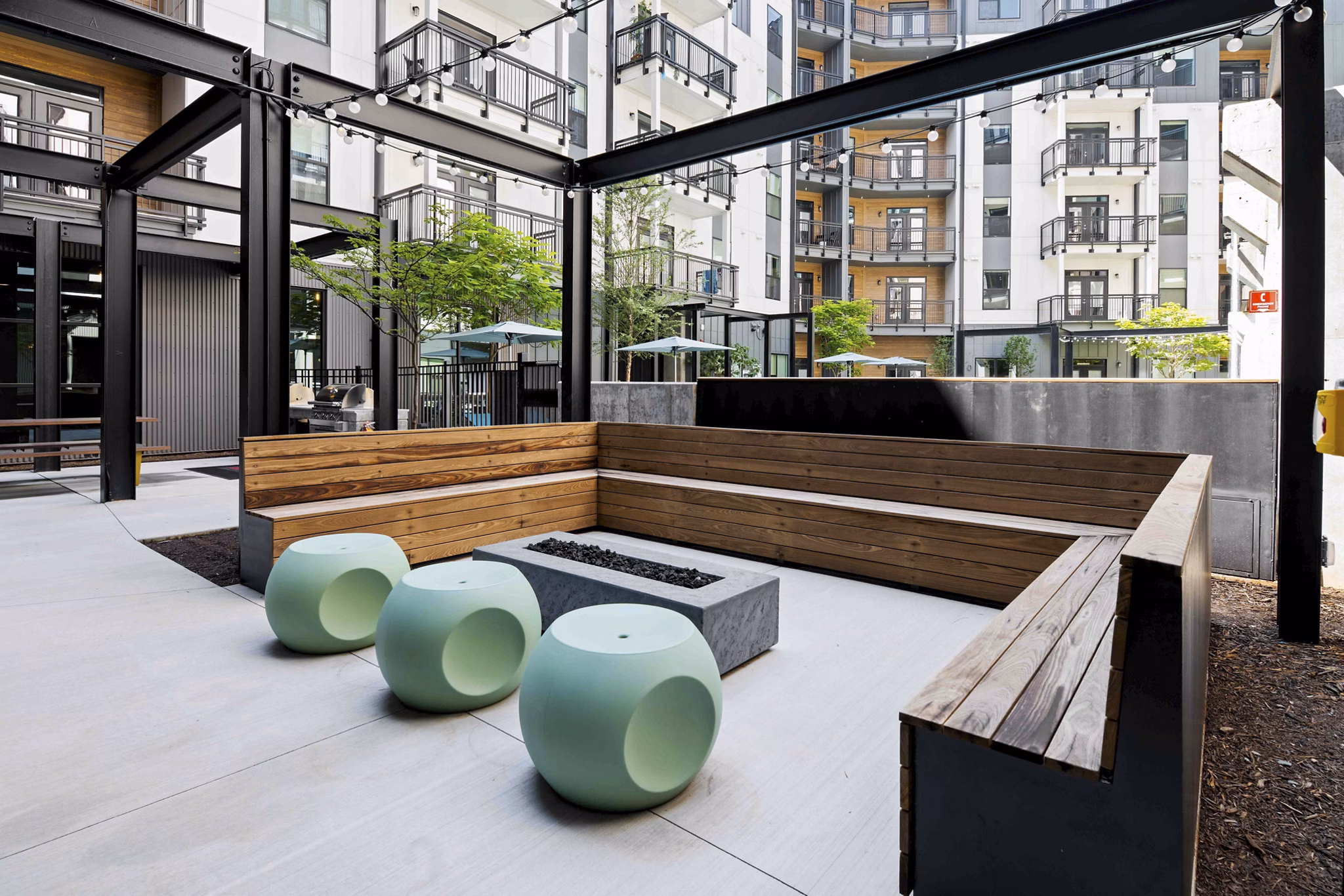 fire pit/patio at Kinship Apartments