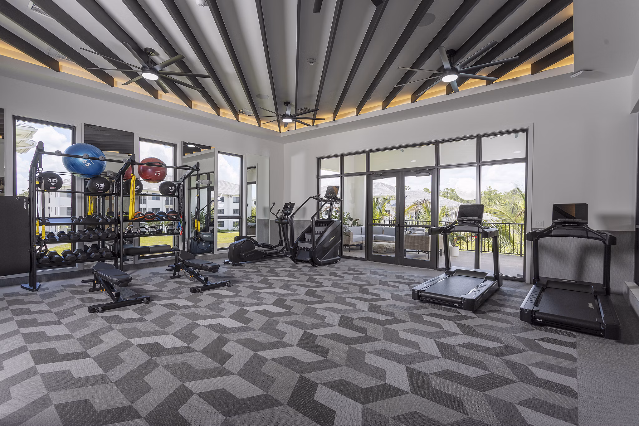fitness center at Reva Apartments
