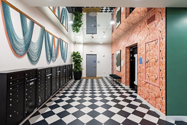 Fitz on Fairfax: Modern mail room with secure package lockers in luxury apartments, Los Angeles