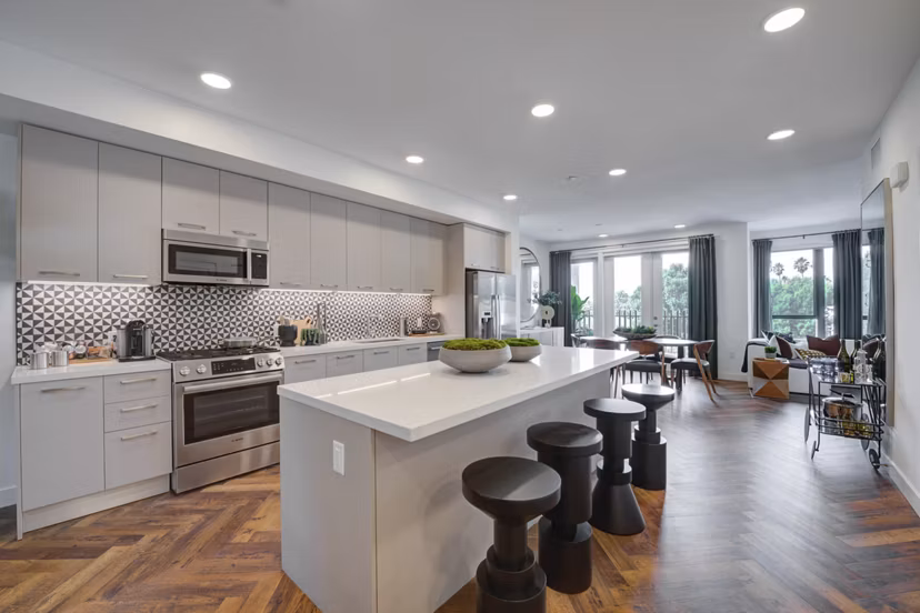 Stylish kitchen with modern appliances at Fitz on Fairfax Apartments