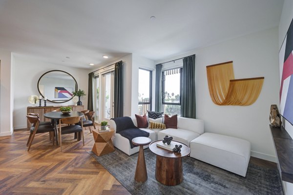 Modern living room with stylish dÃ©cor and open layout at Fitz on Fairfax Apartments in Los Angeles