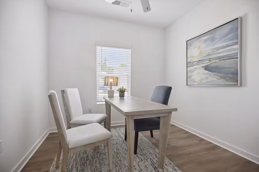 Home office with modern furnishings in River Rock at Dallas Apartments