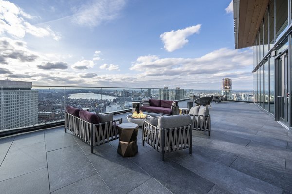 Fire pit on the outdoor patio at The Sudbury Apartments