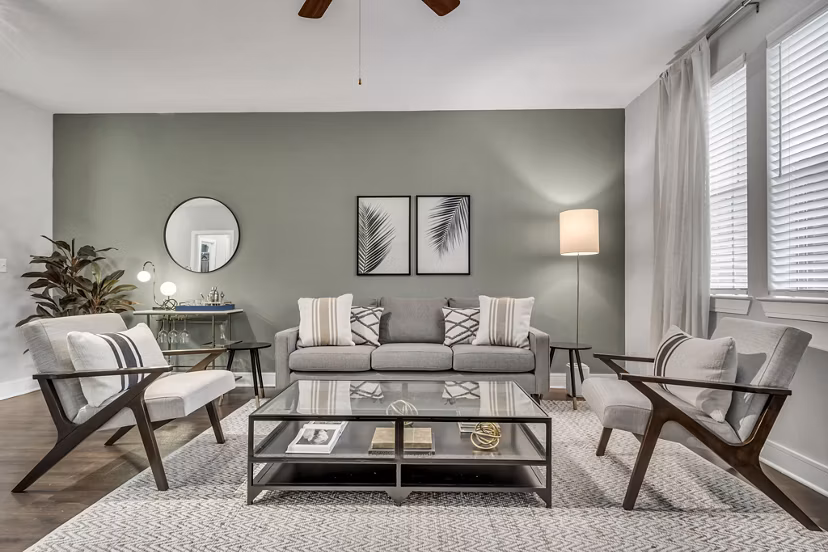 Spacious living room with contemporary decor in Axis Kessler Park Apartments
